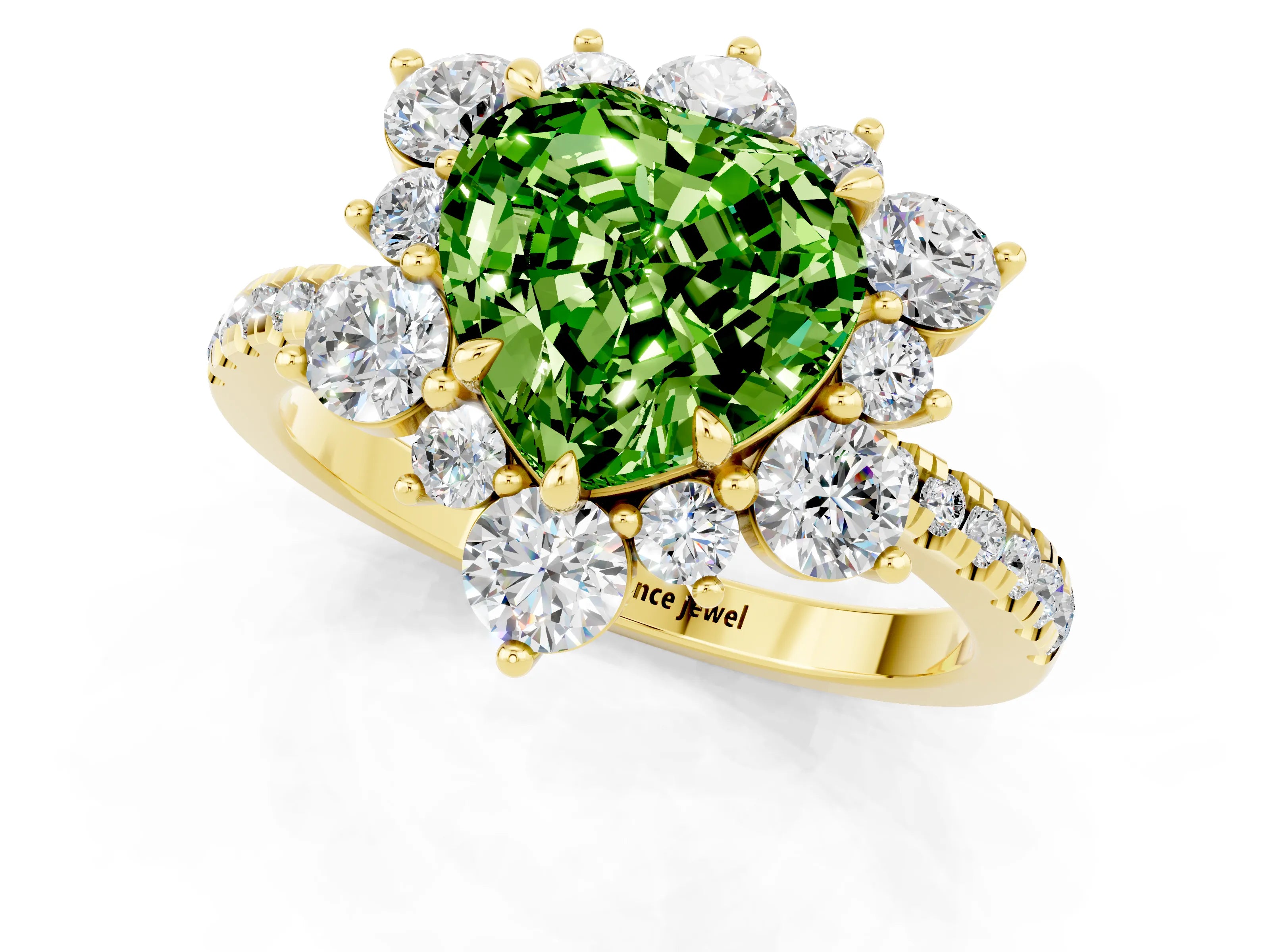 Yellow gold Heart Cut Cut Diamond Floral Halo Pave Band with Prong Setting_1