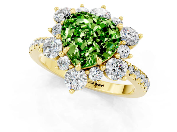 Yellow gold Heart Cut Cut Diamond Floral Halo Pave Band with Prong Setting