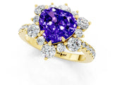 Yellow gold Heart Cut Cut Diamond Floral Halo Pave Band with Prong Setting_1