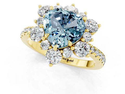 Yellow gold Heart Cut Cut Diamond Floral Halo Pave Band with Prong Setting_1