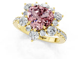 Yellow gold Heart Cut Cut Diamond Floral Halo Pave Band with Prong Setting_1