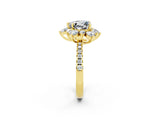 Yellow gold Heart Cut Cut Diamond Floral Halo Pave Band with Prong Setting_2