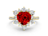 Yellow gold Heart Cut Cut Diamond Floral Halo Pave Band with Prong Setting