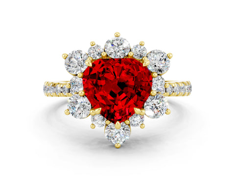 Yellow gold Heart Cut Cut Diamond Floral Halo Pave Band with Prong Setting