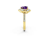 Yellow gold Heart Cut Cut Diamond Floral Halo Pave Band with Prong Setting_2