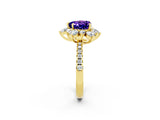 Yellow gold Heart Cut Cut Diamond Floral Halo Pave Band with Prong Setting_2