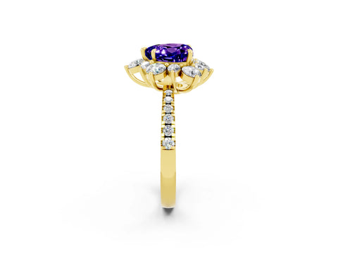 Yellow gold Heart Cut Cut Diamond Floral Halo Pave Band with Prong Setting_2