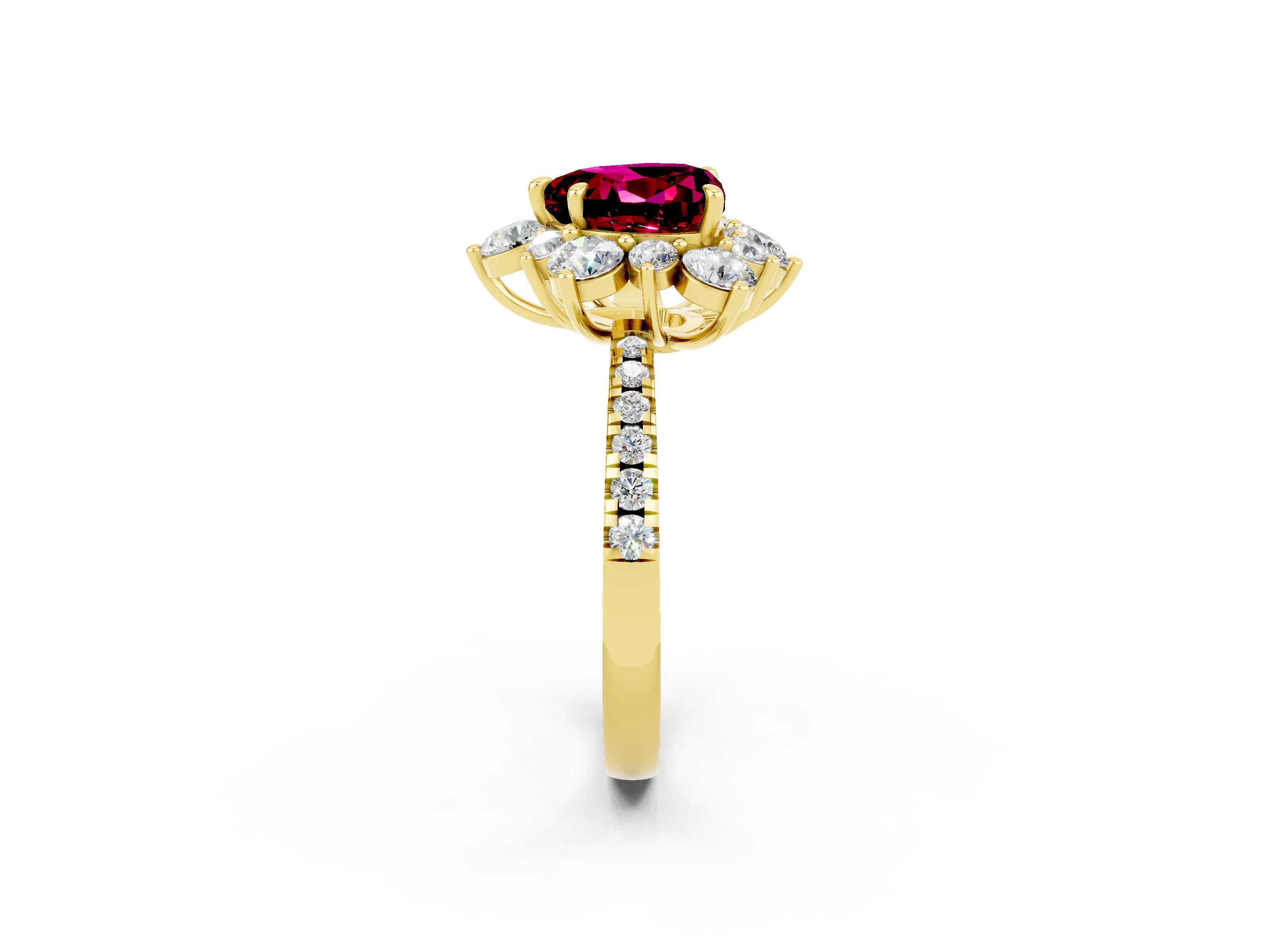 Yellow gold Heart Cut Cut Diamond Floral Halo Pave Band with Prong Setting_2