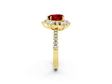 Yellow gold Heart Cut Cut Diamond Floral Halo Pave Band with Prong Setting_2