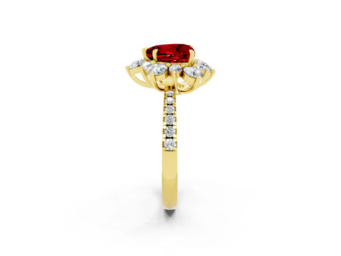 Yellow gold Heart Cut Cut Diamond Floral Halo Pave Band with Prong Setting_2