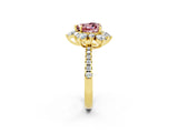 Yellow gold Heart Cut Cut Diamond Floral Halo Pave Band with Prong Setting_2