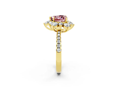 Yellow gold Heart Cut Cut Diamond Floral Halo Pave Band with Prong Setting_2