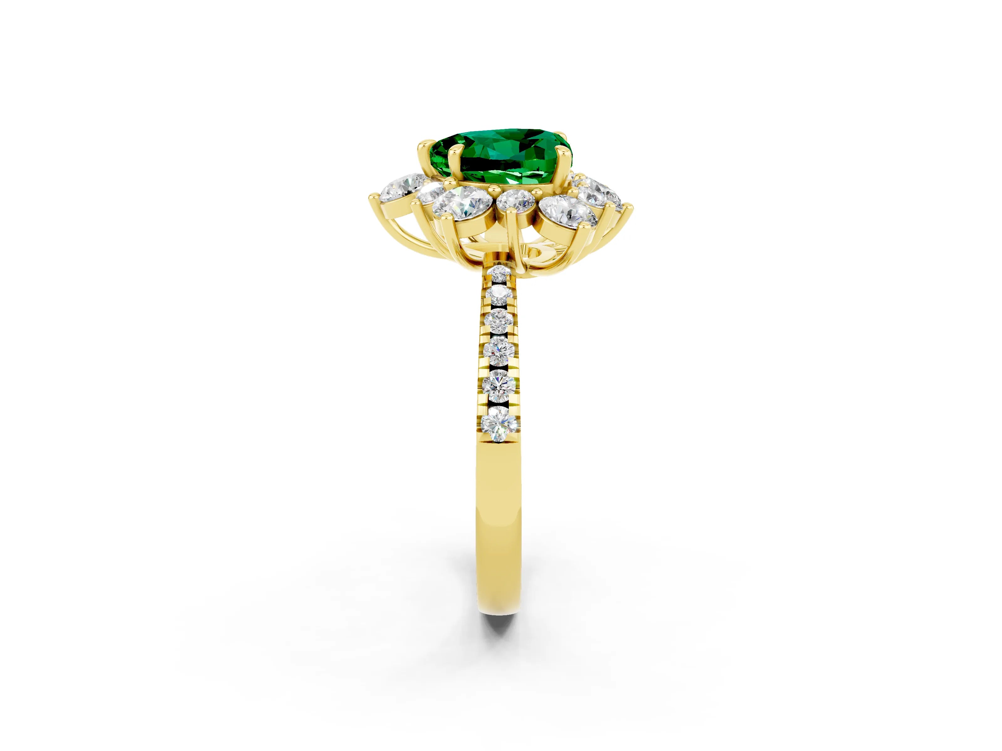Yellow gold Heart Cut Cut Diamond Floral Halo Pave Band with Prong Setting_2