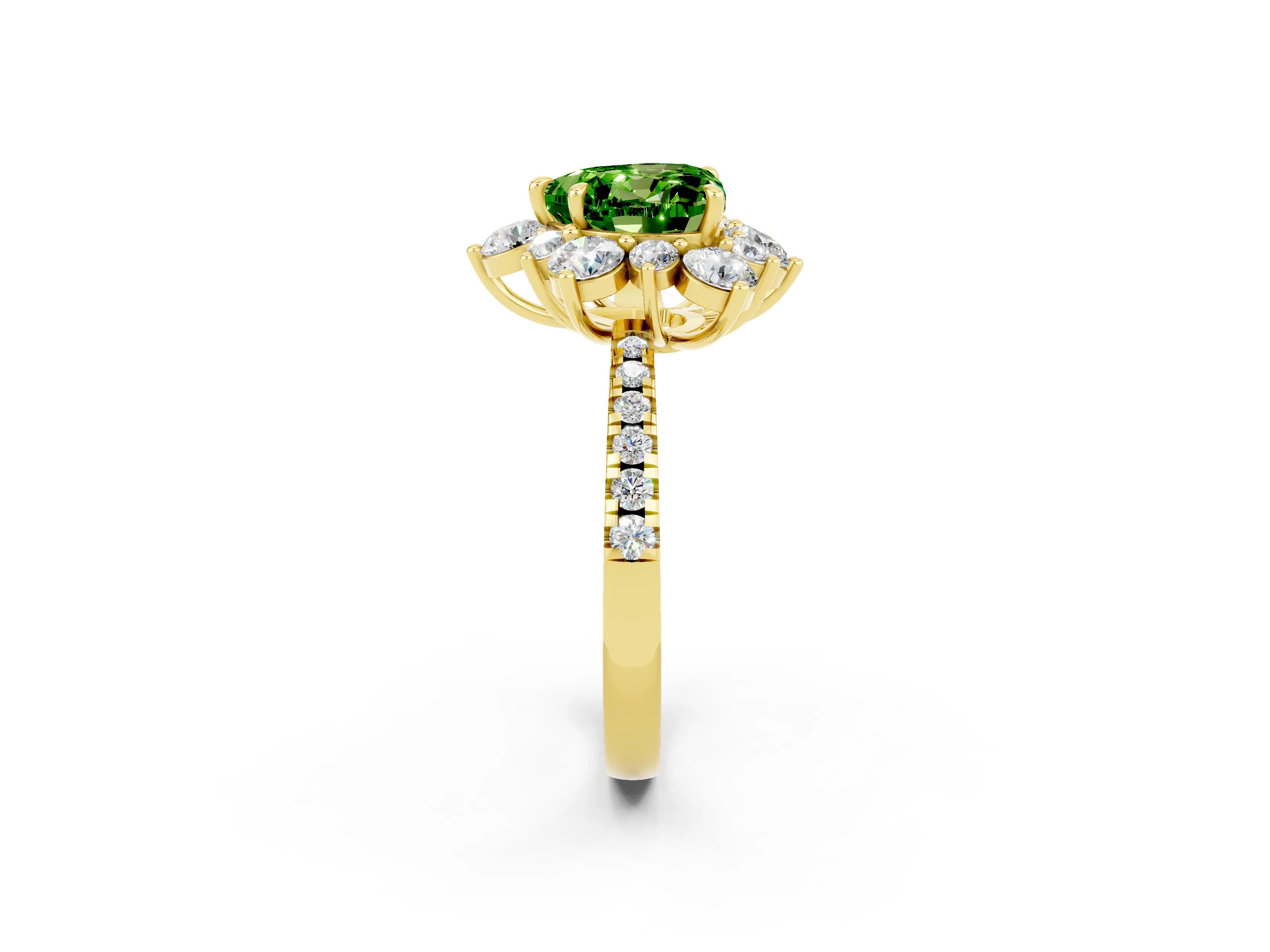 Yellow gold Heart Cut Cut Diamond Floral Halo Pave Band with Prong Setting_2