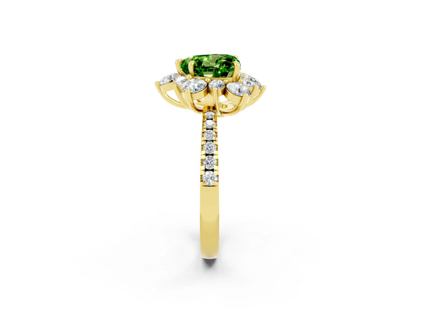 Yellow gold Heart Cut Cut Diamond Floral Halo Pave Band with Prong Setting