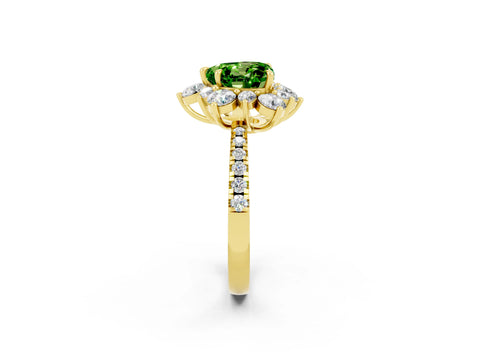 Yellow gold Heart Cut Cut Diamond Floral Halo Pave Band with Prong Setting_2