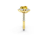 Yellow gold Heart Cut Cut Diamond Floral Halo Pave Band with Prong Setting_2