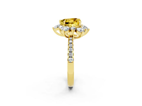 Yellow gold Heart Cut Cut Diamond Floral Halo Pave Band with Prong Setting_2