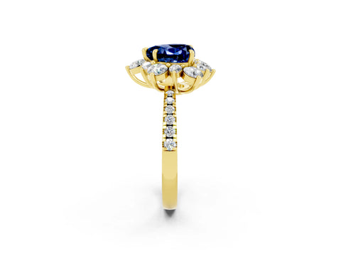 Yellow gold Heart Cut Cut Diamond Floral Halo Pave Band with Prong Setting_2