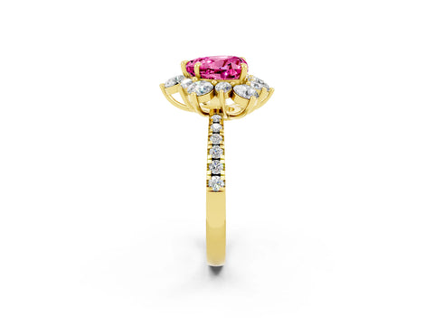 Yellow gold Heart Cut Cut Diamond Floral Halo Pave Band with Prong Setting_2