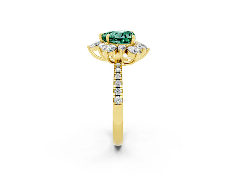 Yellow gold Heart Cut Cut Diamond Floral Halo Pave Band with Prong Setting_2