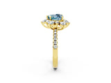 Yellow gold Heart Cut Cut Diamond Floral Halo Pave Band with Prong Setting_2