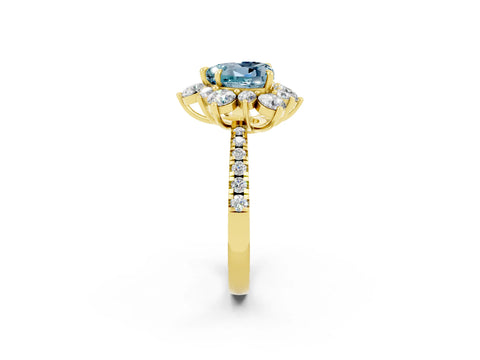 Yellow gold Heart Cut Cut Diamond Floral Halo Pave Band with Prong Setting_2