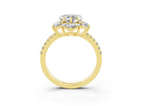 Yellow gold Heart Cut Cut Diamond Floral Halo Pave Band with Prong Setting_3