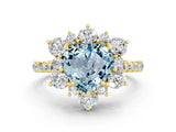 Yellow gold Heart Cut Cut Diamond Floral Halo Pave Band with Prong Setting