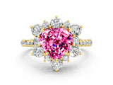 Yellow gold Heart Cut Cut Diamond Floral Halo Pave Band with Prong Setting