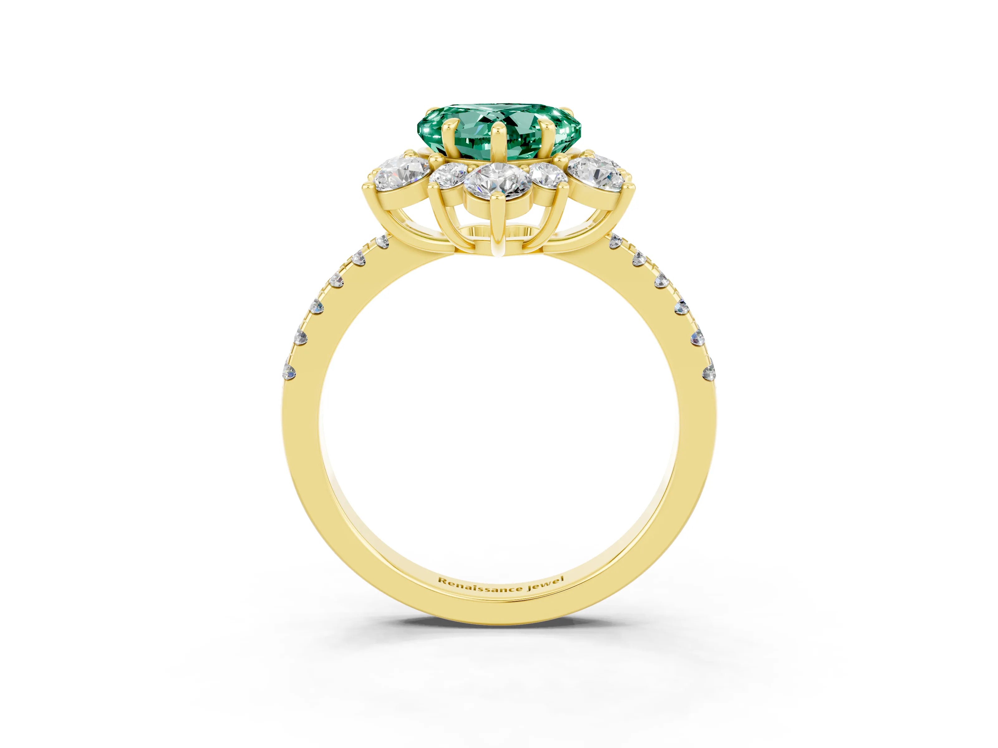 Yellow gold Heart Cut Cut Diamond Floral Halo Pave Band with Prong Setting_3