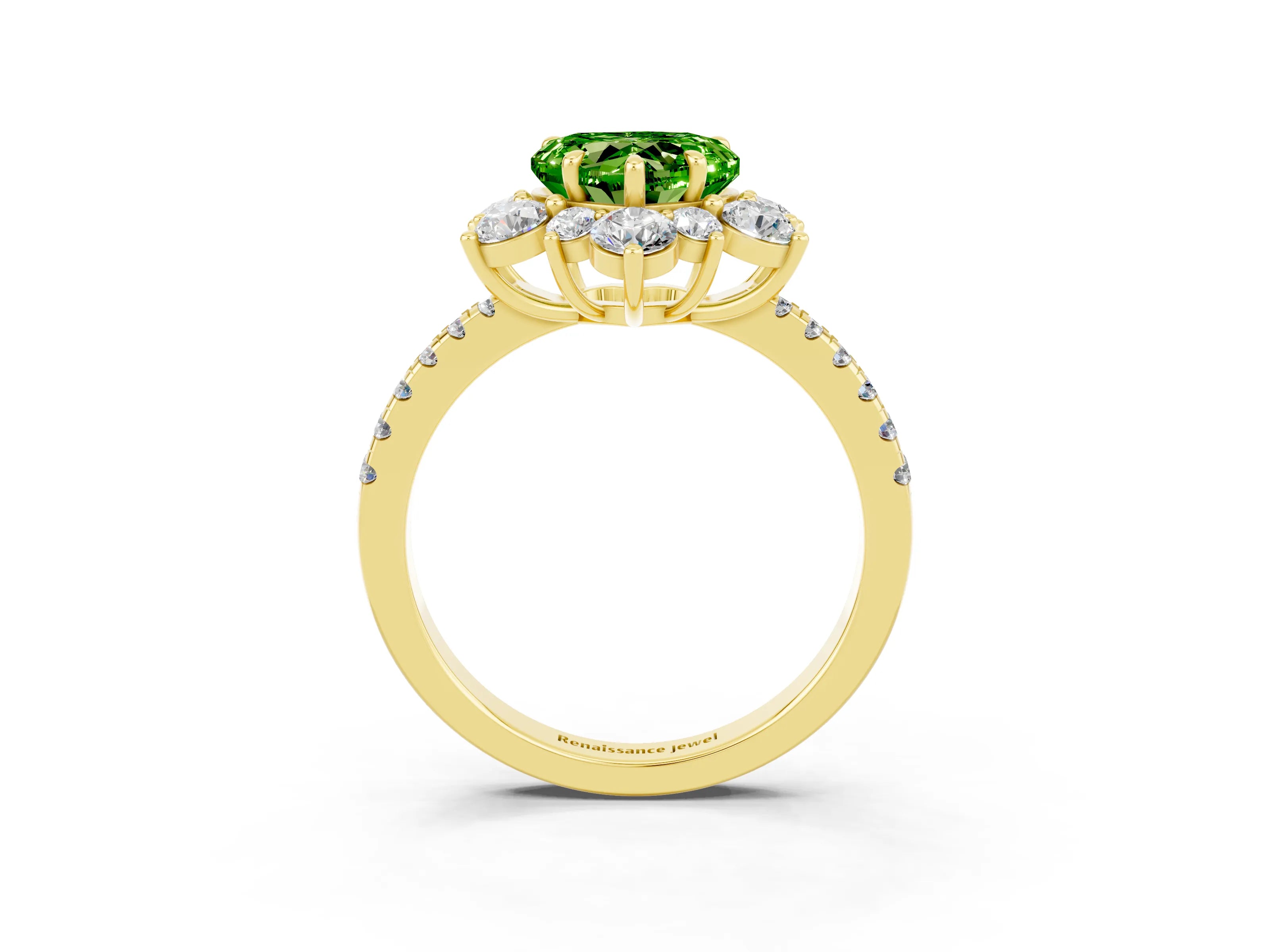 Yellow gold Heart Cut Cut Diamond Floral Halo Pave Band with Prong Setting_3