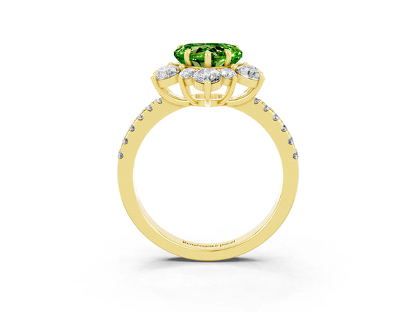 Yellow gold Heart Cut Cut Diamond Floral Halo Pave Band with Prong Setting