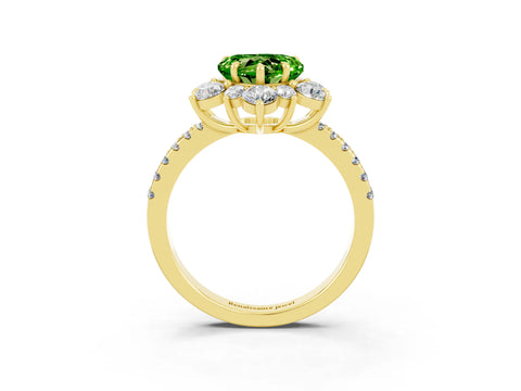 Yellow gold Heart Cut Cut Diamond Floral Halo Pave Band with Prong Setting_3