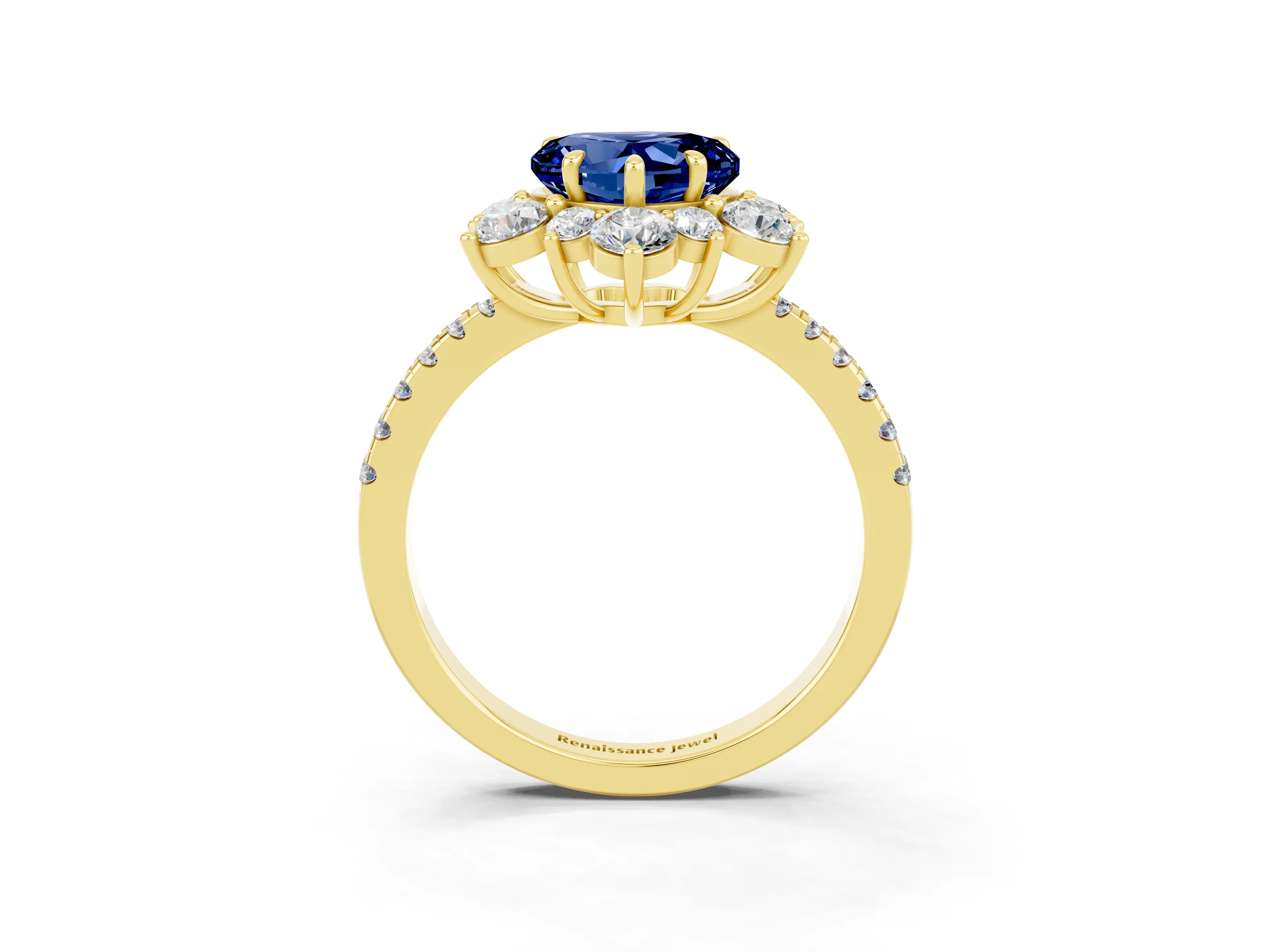 Yellow gold Heart Cut Cut Diamond Floral Halo Pave Band with Prong Setting_3