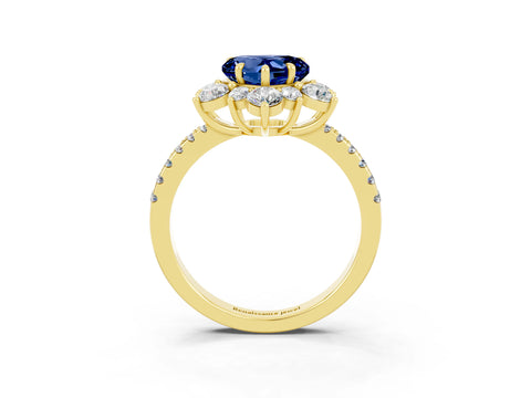 Yellow gold Heart Cut Cut Diamond Floral Halo Pave Band with Prong Setting_3