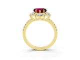 Yellow gold Heart Cut Cut Diamond Floral Halo Pave Band with Prong Setting_3