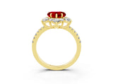 Yellow gold Heart Cut Cut Diamond Floral Halo Pave Band with Prong Setting_3