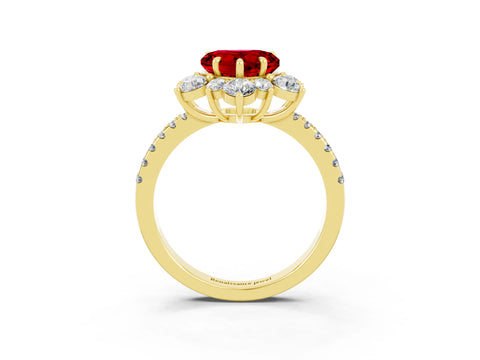Yellow gold Heart Cut Cut Diamond Floral Halo Pave Band with Prong Setting_3