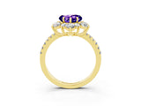 Yellow gold Heart Cut Cut Diamond Floral Halo Pave Band with Prong Setting_3