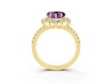 Yellow gold Heart Cut Cut Diamond Floral Halo Pave Band with Prong Setting_3