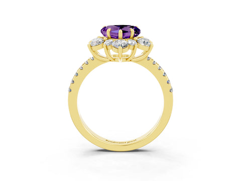 Yellow gold Heart Cut Cut Diamond Floral Halo Pave Band with Prong Setting_3