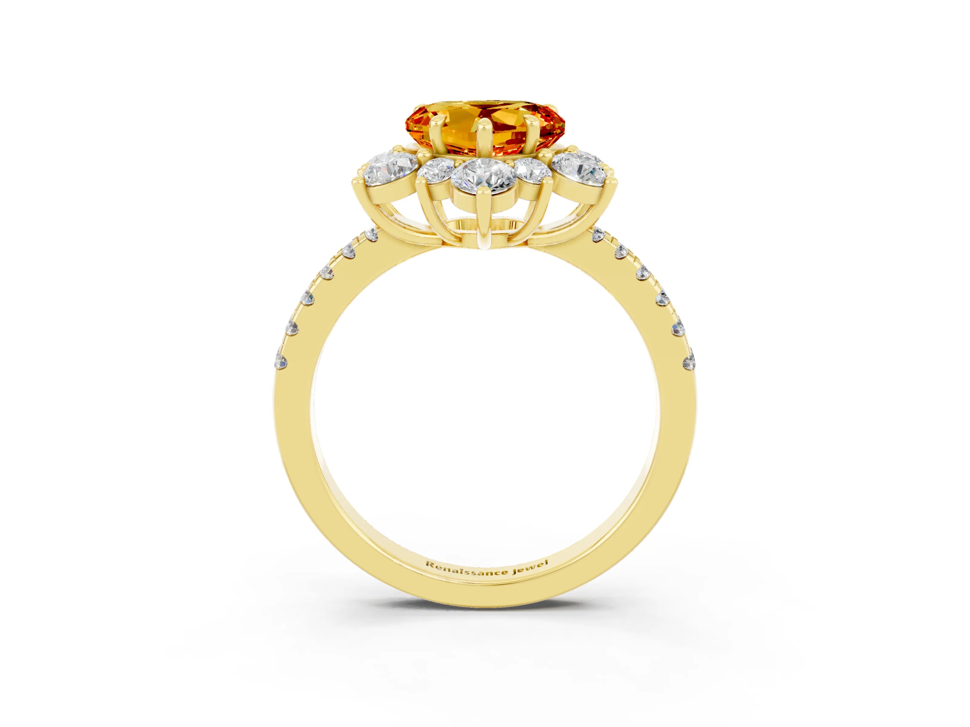 Yellow gold Heart Cut Cut Diamond Floral Halo Pave Band with Prong Setting_3