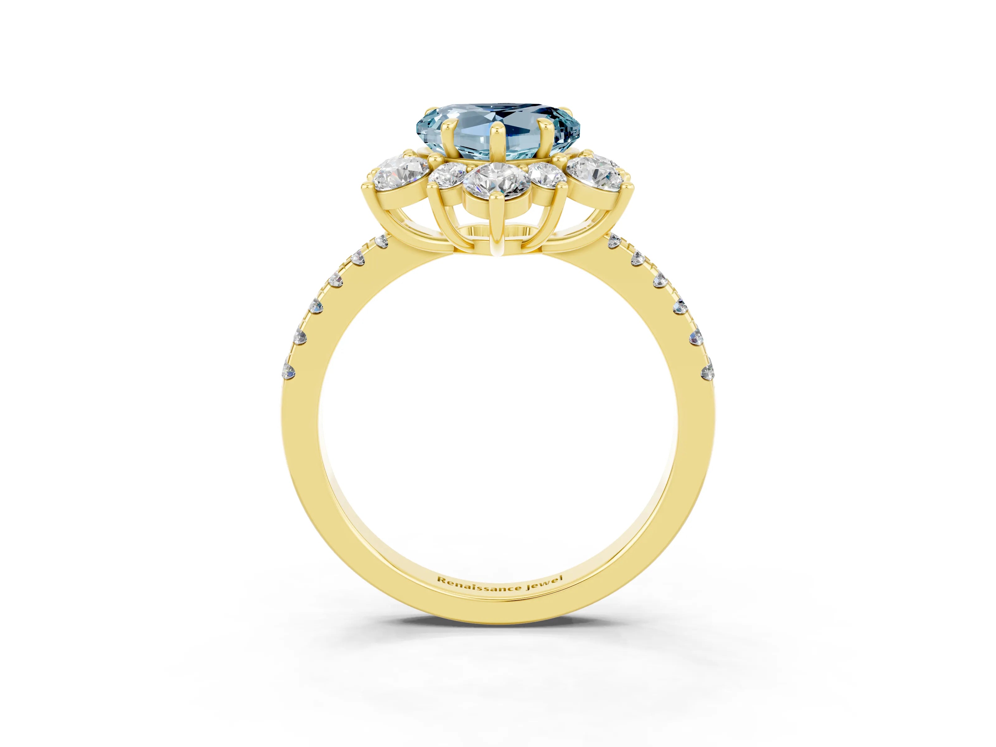 Yellow gold Heart Cut Cut Diamond Floral Halo Pave Band with Prong Setting_3