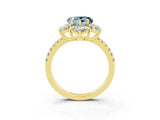 Yellow gold Heart Cut Cut Diamond Floral Halo Pave Band with Prong Setting_3