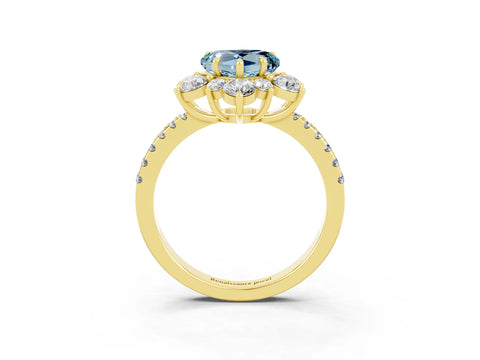 Yellow gold Heart Cut Cut Diamond Floral Halo Pave Band with Prong Setting_3