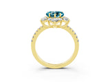 Yellow gold Heart Cut Cut Diamond Floral Halo Pave Band with Prong Setting_3