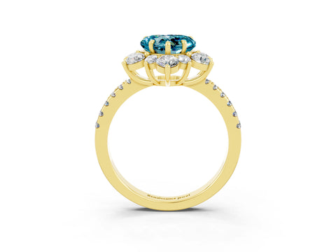 Yellow gold Heart Cut Cut Diamond Floral Halo Pave Band with Prong Setting_3