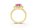 Yellow gold Heart Cut Cut Diamond Floral Halo Pave Band with Prong Setting_3