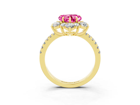 Yellow gold Heart Cut Cut Diamond Floral Halo Pave Band with Prong Setting_3